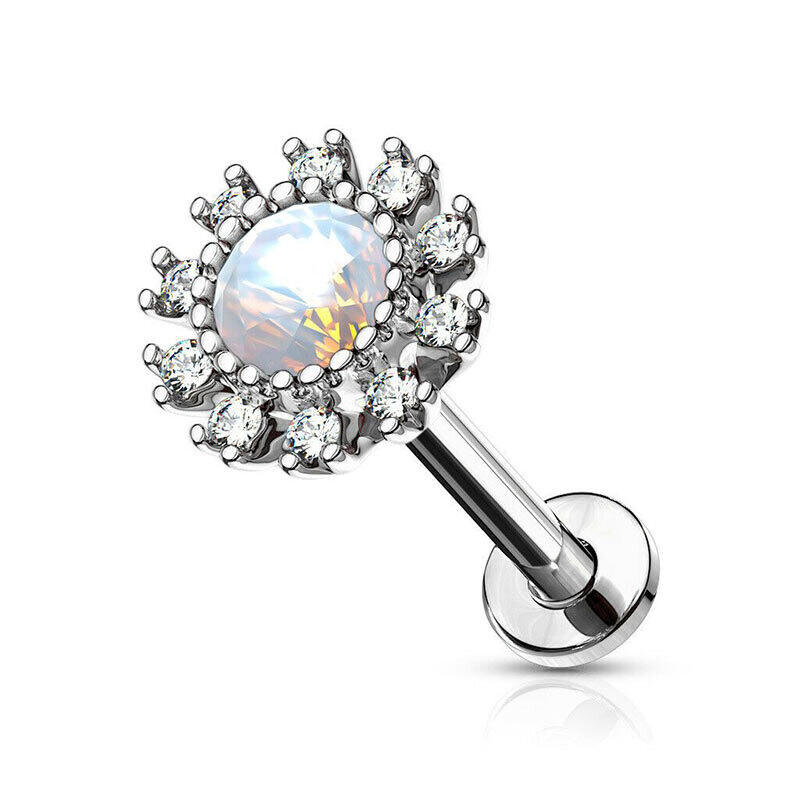Labret mit Opalitstein und Kristallen silber