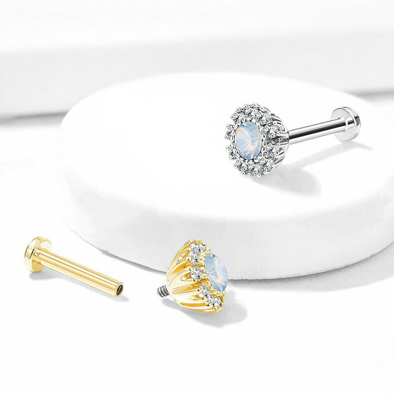 Labret mit Opalitstein und Kristallen vergoldet