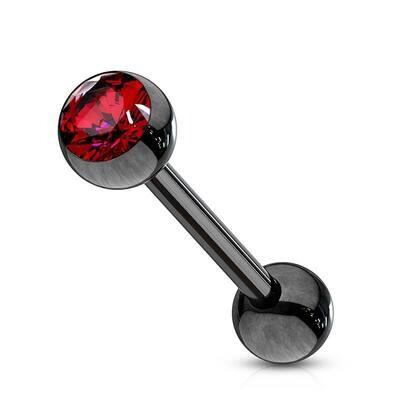 Zungenpiercing aus Titan schwarz mit Kristall rot