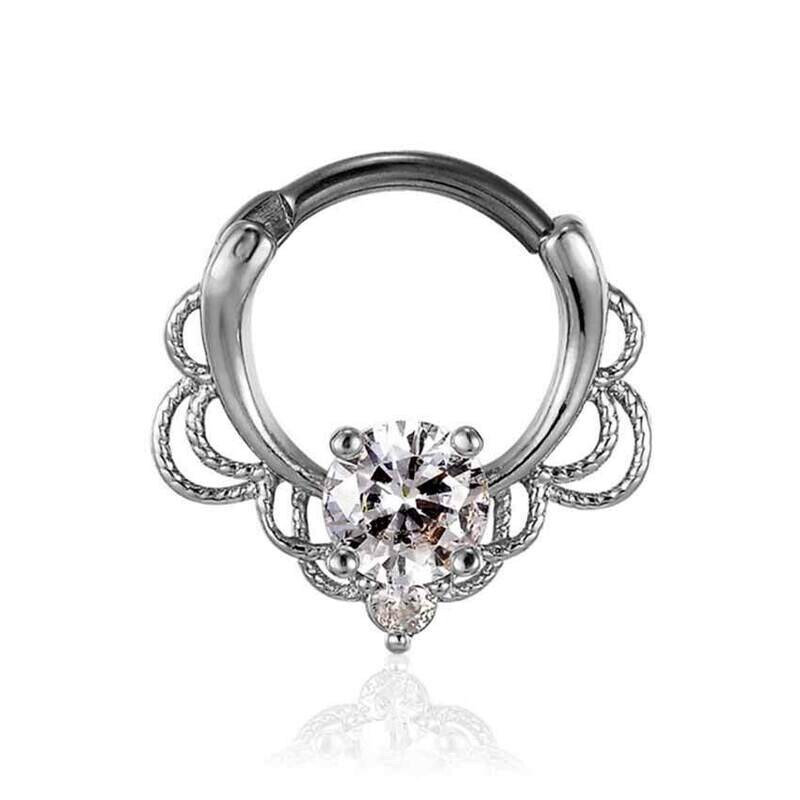 Septum Ring klappbar mit einem Kristall aus Titan G23 silber