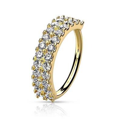 Piercing Ring Doppelreihe aus Kristallen vergoldet