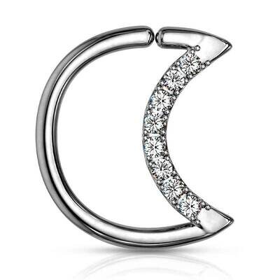 Piercing Ring Mond mit Kristallen silber