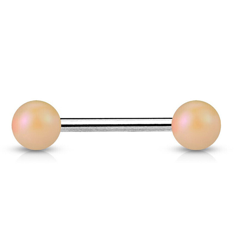Zungenpiercing mit Perlen aus Acryl creme Farbe MATT