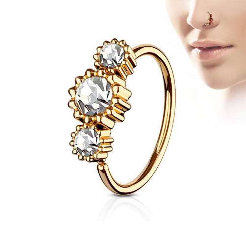 Ohrpiercing oder Nasenring mit drei Kristallen weiss