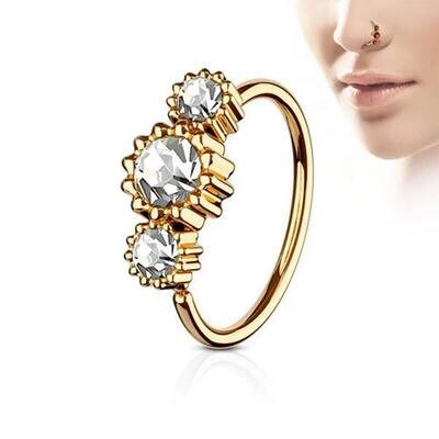 Ohrpiercing oder Nasenring mit drei Kristallen weiss