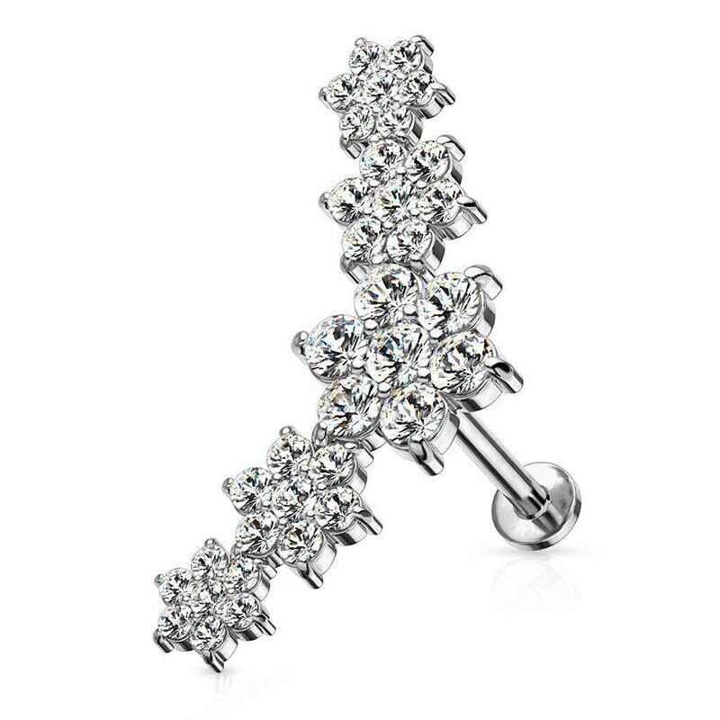 Helix Piercing mit fünf Kristallblumen silber