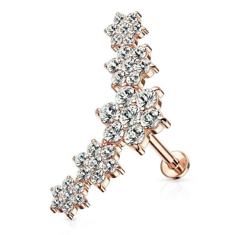 Piercing Helix avec cinq fleurs en cristal rose doré