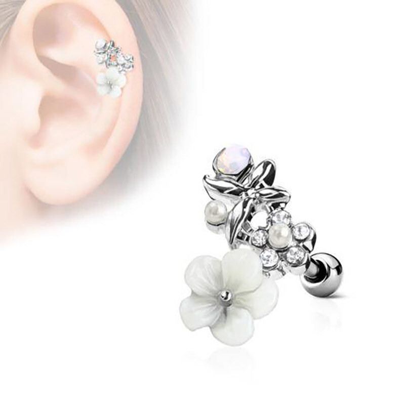 Helix Piercing mit Opalitsteine und Kristalle silber