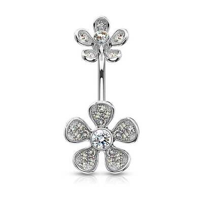 Bauchnabelpiercing mit doppel Blume silber