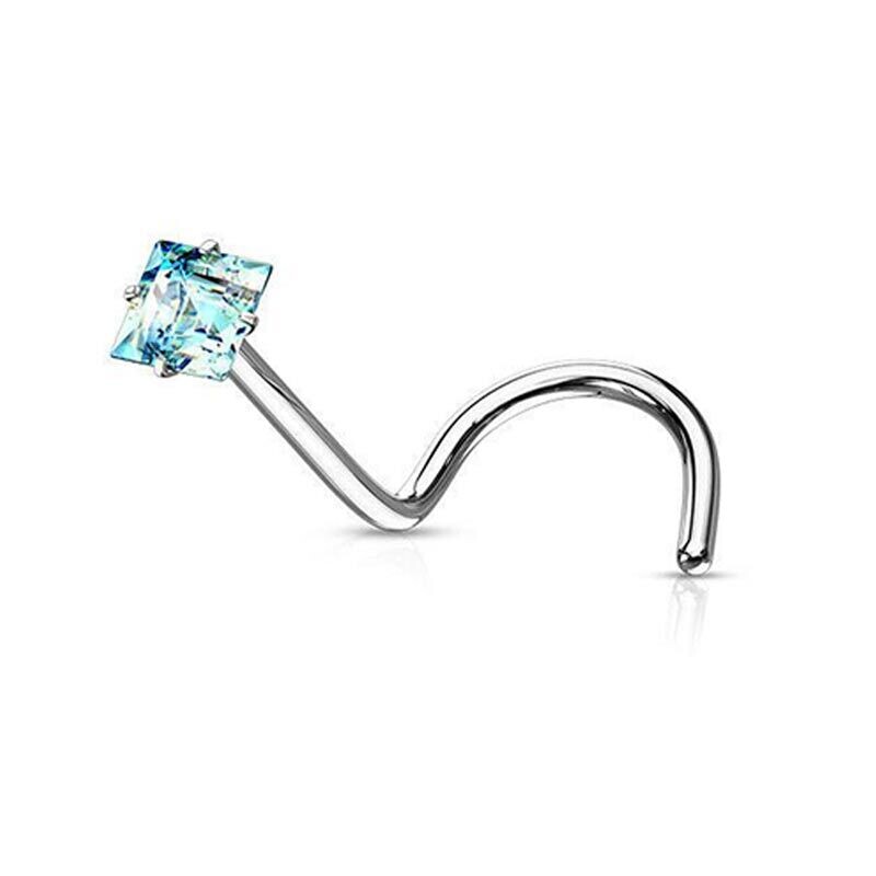 Nasenstecker gebogen mit eckigem Kristall aqua