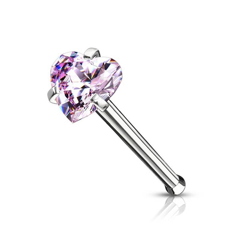 Nasenstecker gerade mit Kristallherz pink