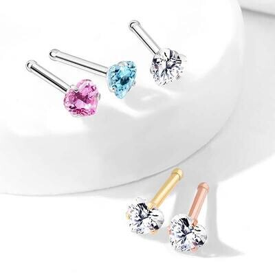 Nasenstecker gerade mit Kristallherz pink