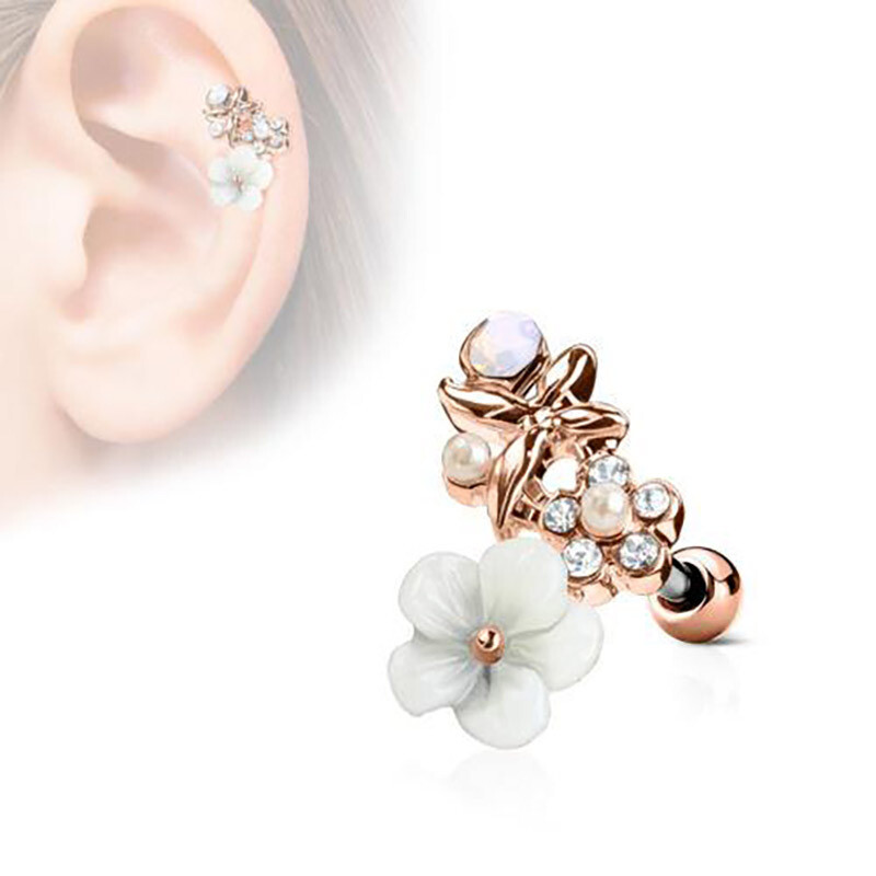 Helix Piercing mit Opalitsteine und Kristalle rosegold