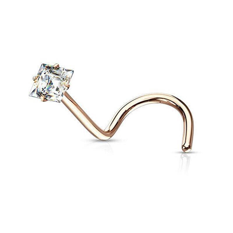 Nasenstecker gebogen mit eckigem Kristall rosegold