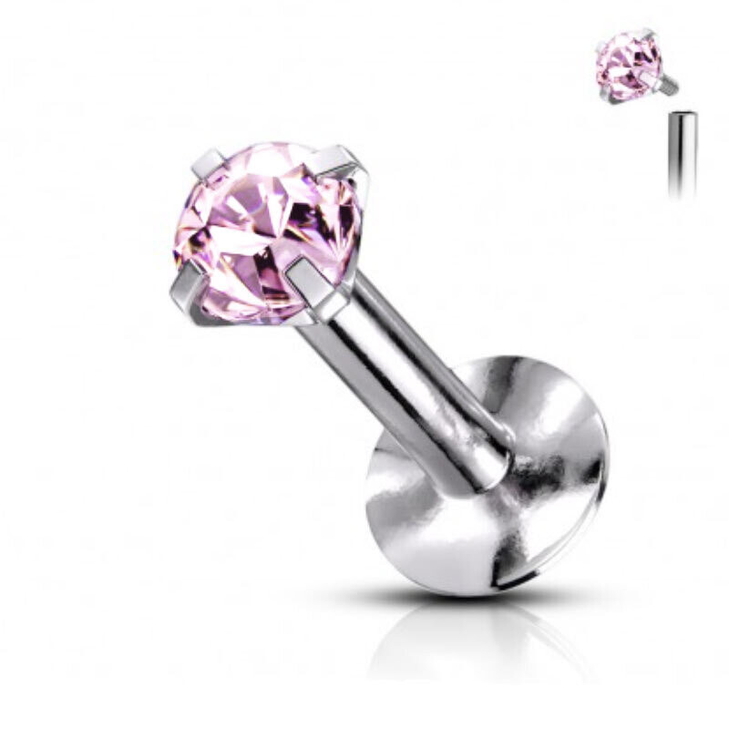 Labret mit rundem Kristall pink