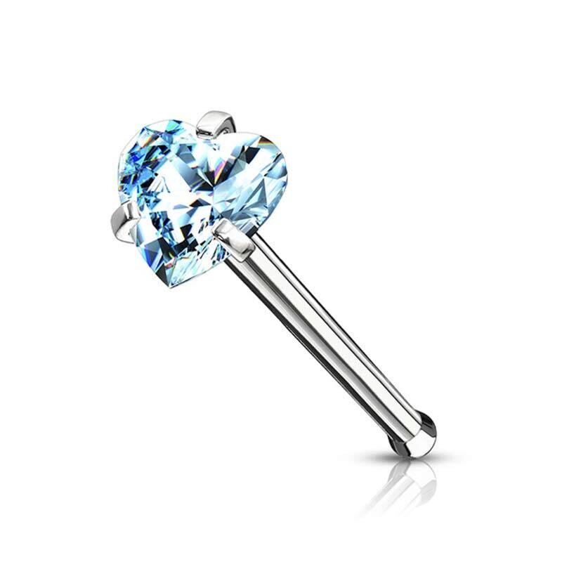 Nasenstecker gerade mit Kristallherz aqua