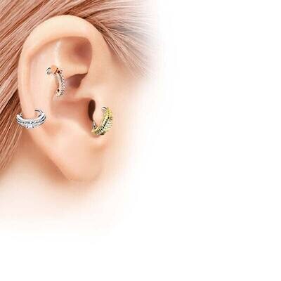 Piercing Ring Blatt mit Kristallen vergoldet