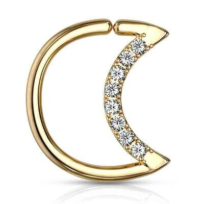 Piercing Ring Mond mit Kristallen vergoldet