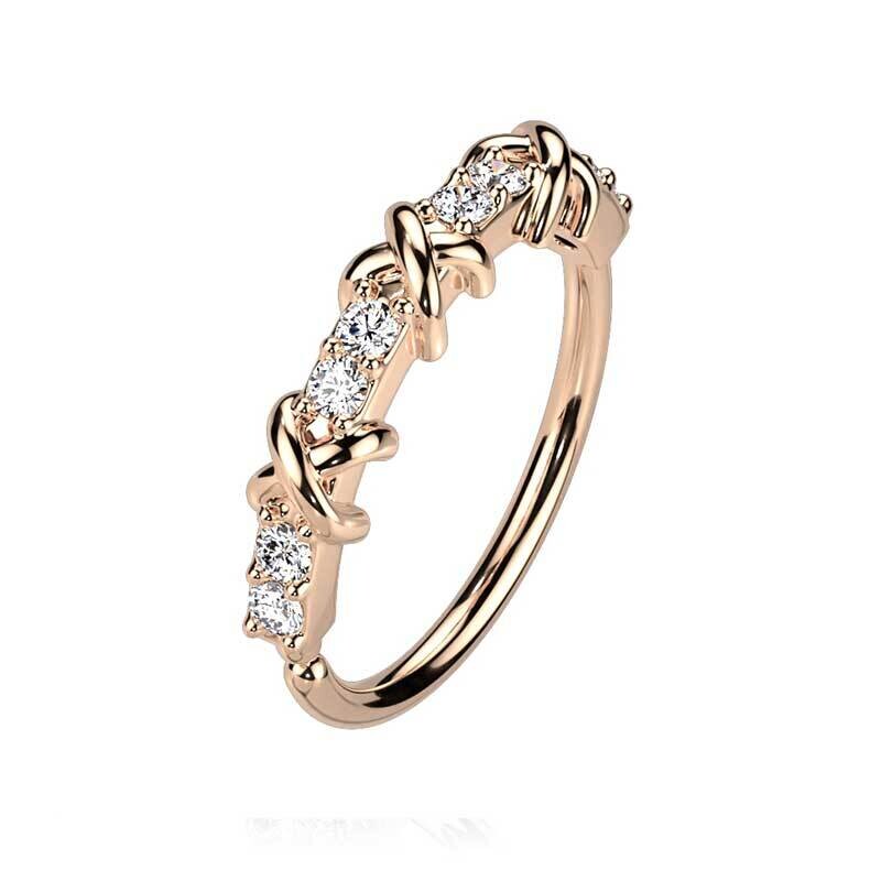 Piercing Ring mit Kreuzdesign und Kristallen rosegold