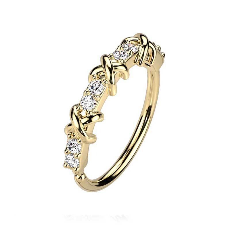 Piercing Ring mit Kreuzdesign und Kristallen vergoldet