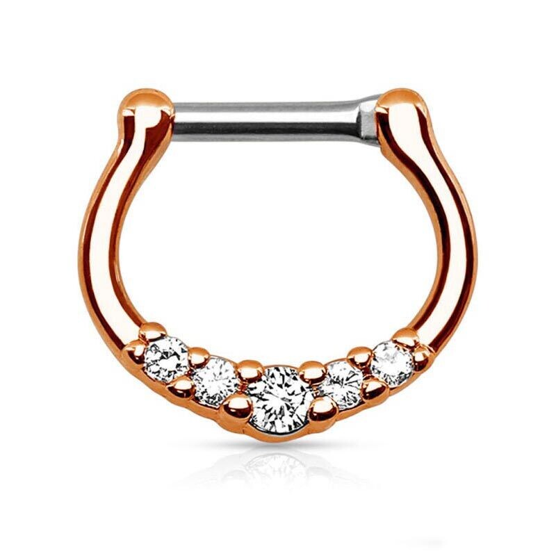 Septum Ring mit fünf Kristallen rosegold