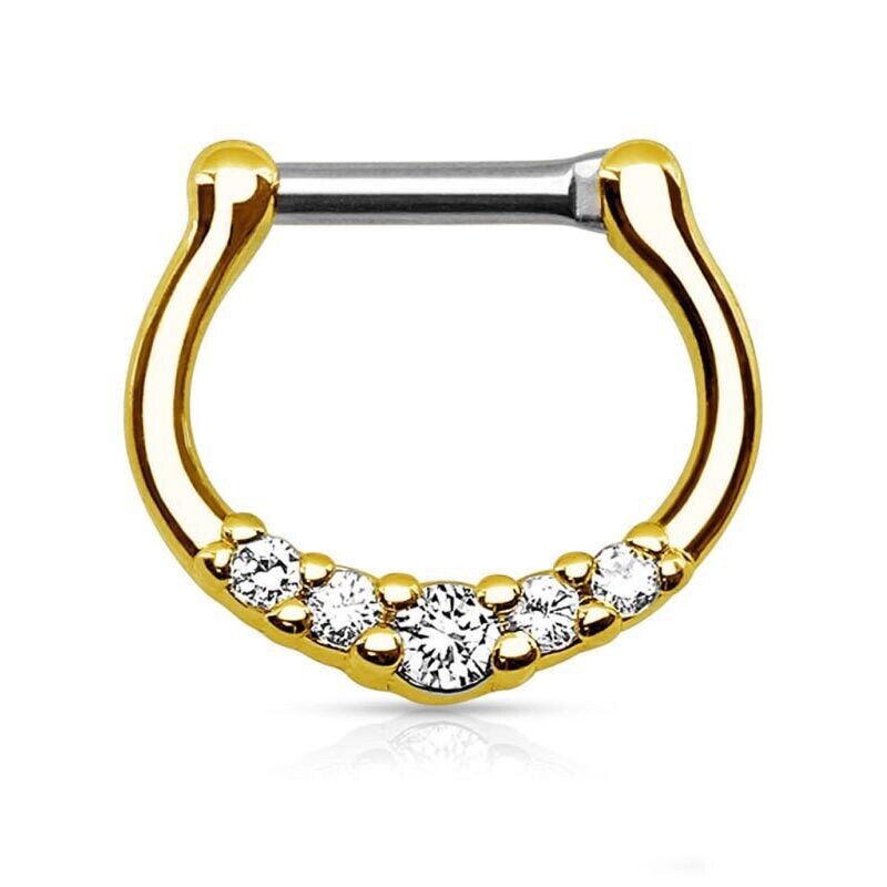 Septum Ring mit fünf Kristallen vergoldet