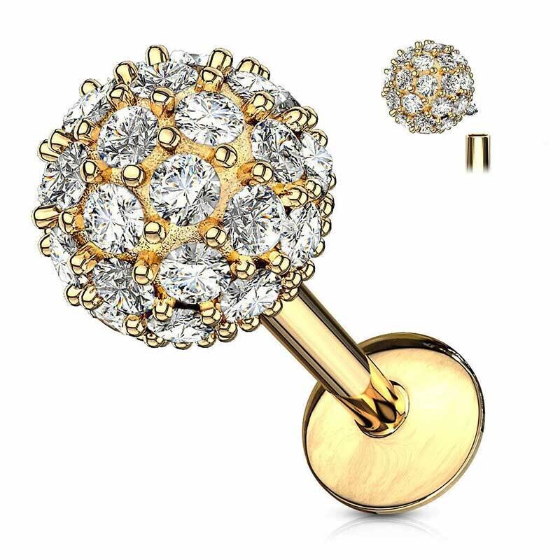 Labret Kugel mit Kristallen vergoldet