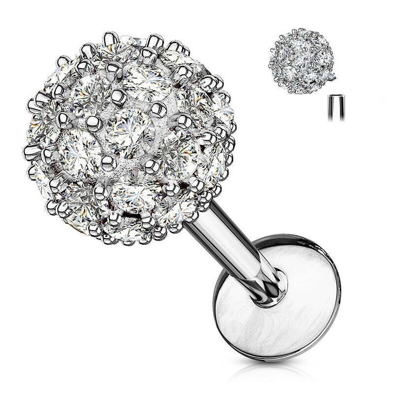 Labret Kugel mit Kristallen silber