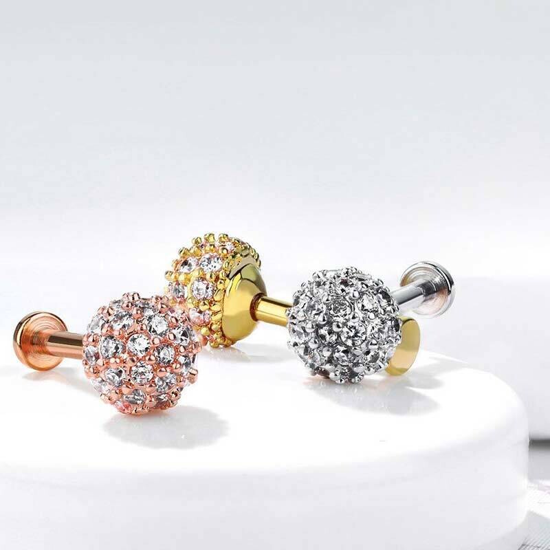 Labret Kugel mit Kristallen silber