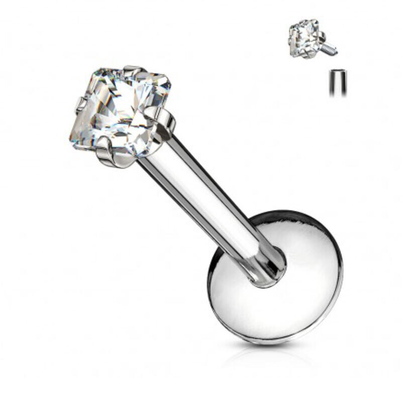 Labret mit eckigem Kristall weiss