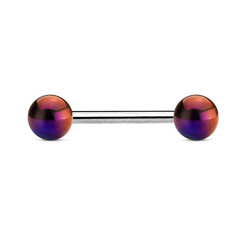 Zungenpiercing mit metallbeschichteten Kugeln farbig