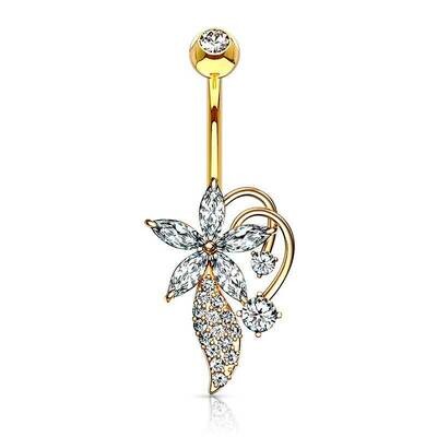 Bauchnabelpiercing Exotischer Bouquet vergoldet