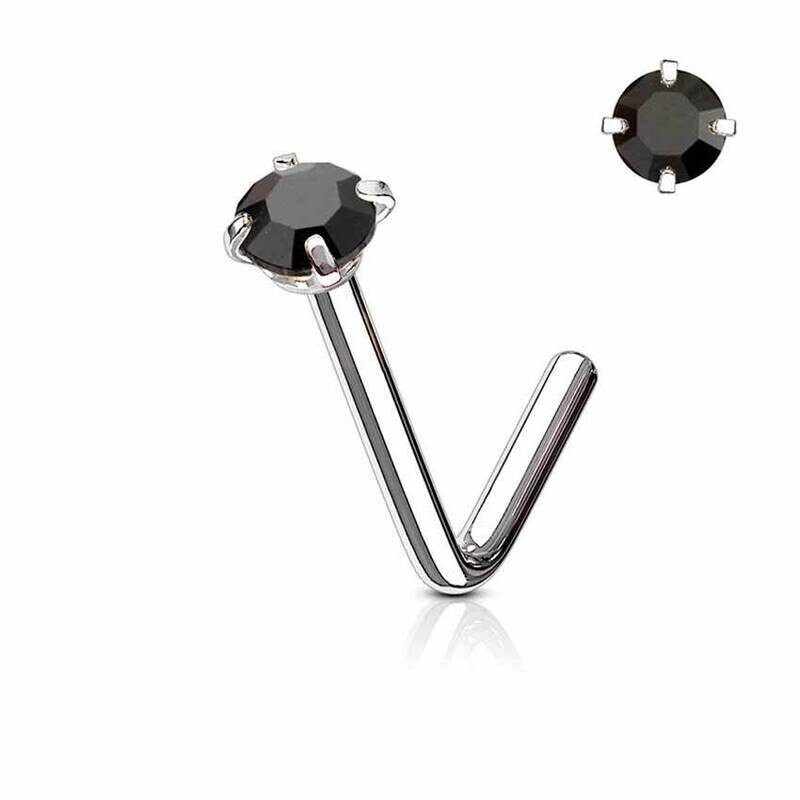 Nasenstecker mit gefasstem abgerundetem Kristall schwarz