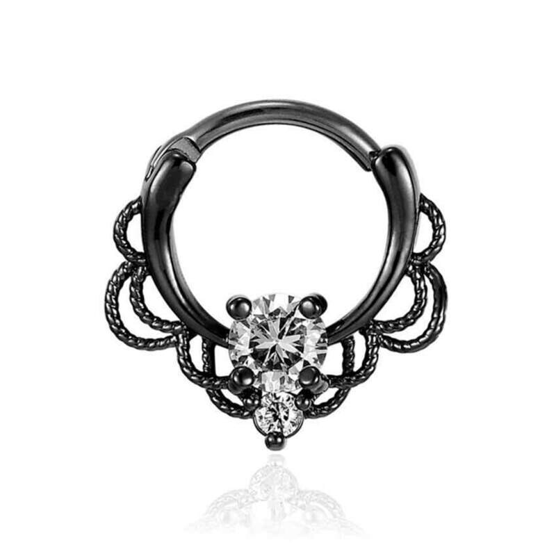 Septum Ring klappbar mit einem Kristall aus Titan G23 schwarz
