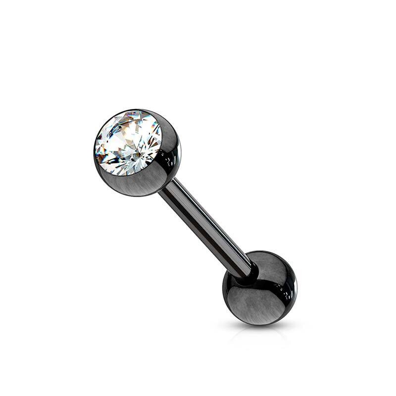 Barbell Piercing mit Kristallkugel schwarz