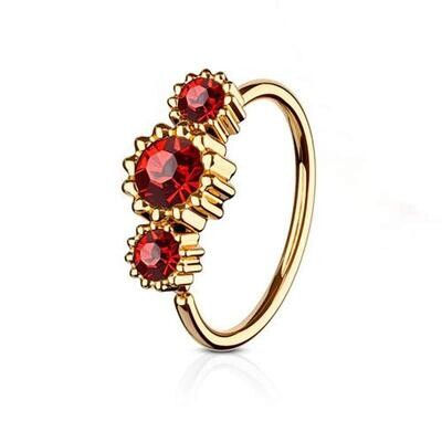 Piercing Ring mit drei Kristallen rot