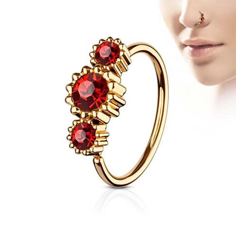 Piercing Ring mit drei Kristallen rot