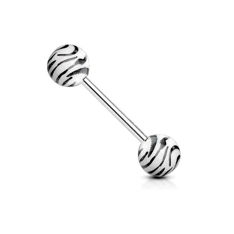 Zungenpiercing aus Acryl Tiger-Muster schwarz-weiss