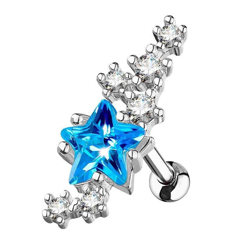 Barbell mit Sternen aus Kristall silber aqua