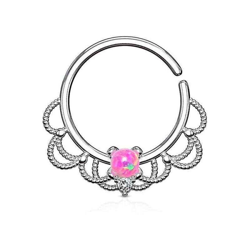 Septum Ring mit filigran und Opal silber-pink