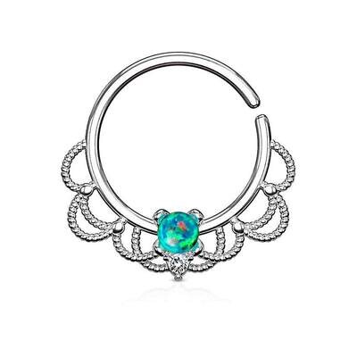 Septum Ring mit filigran und Opal silber-grün