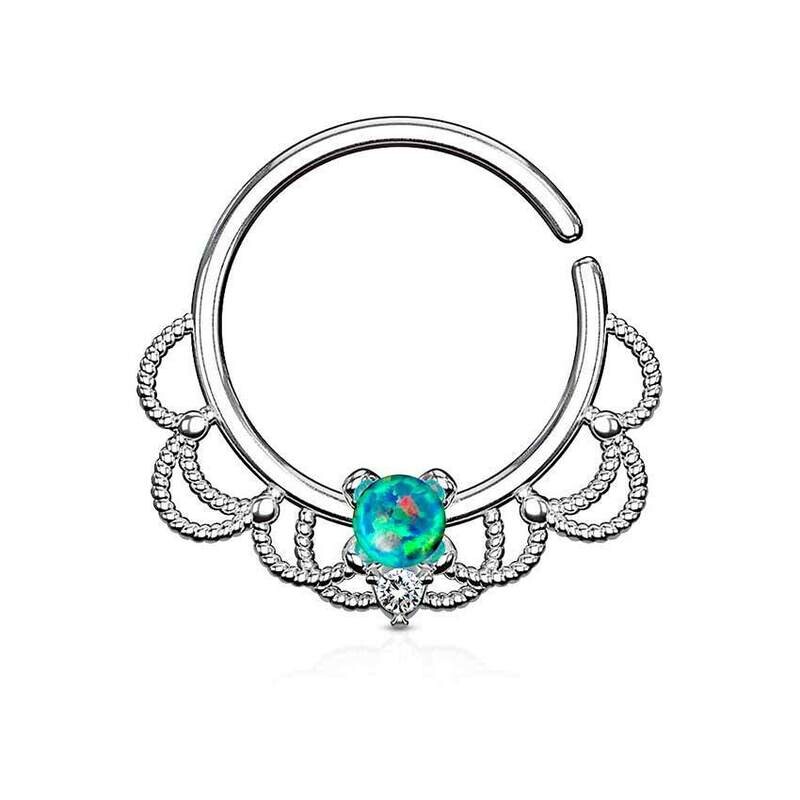 Septum Ring mit filigran und Opal silber-grün