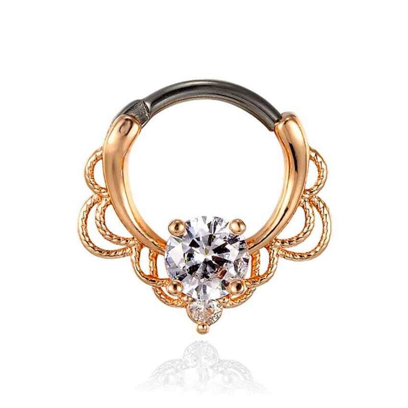 Septum Ring klappbar mit einem Kristall aus Titan G23 vergoldet