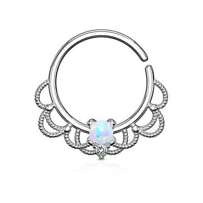 Septum Ring mit filigran und Opal silber-Aurora-Borealis