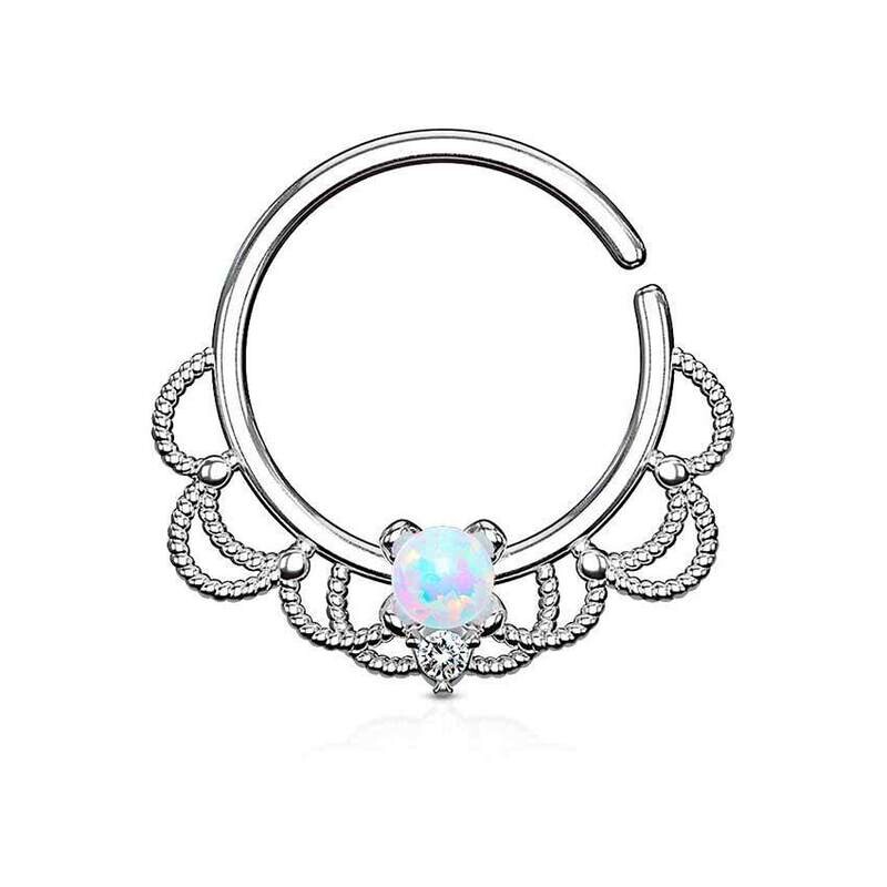 Septum Ring mit filigran und Opal silber-Aurora-Borealis