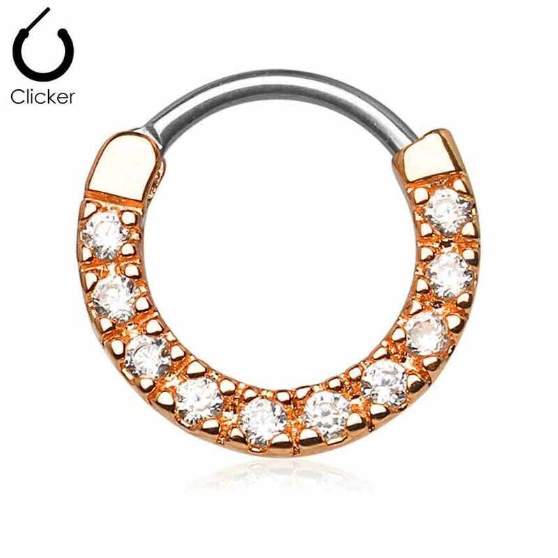 Septum Ring mit zehn Kristallen rosegold