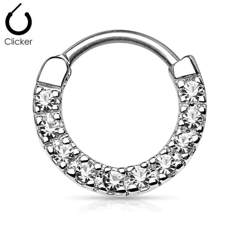 Septum Ring mit zehn Kristallen silber