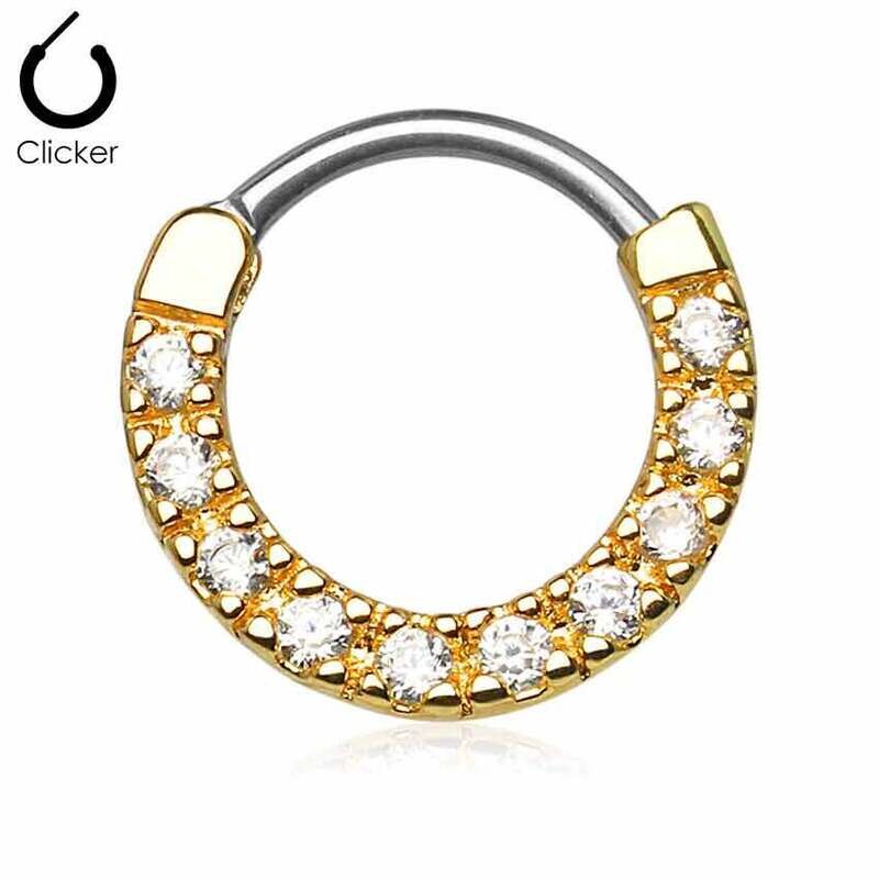 Septum Ring mit zehn Kristallen vergoldet