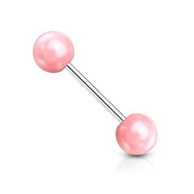 Zungenpiercing aus Chirurgenstahl mit Faux-Perlen pink