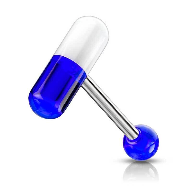 Zungenpiercing aus Chirurgenstahl mit Kapsel blau